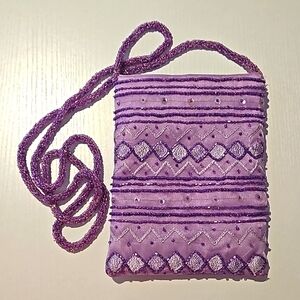 Purple Embroidered and Beaded Crossbody Bag